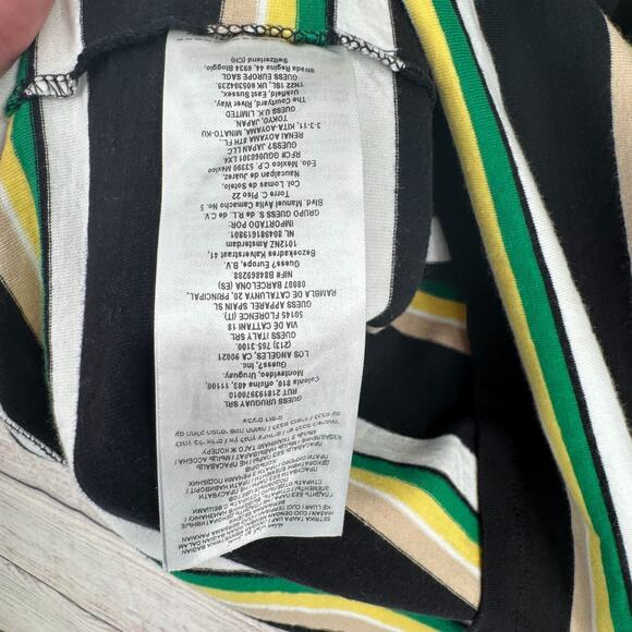 Guess Retro Striped Embroidered T-Shirt Men's Size Medium Black/Yellow/Green - Picture 9 of 14